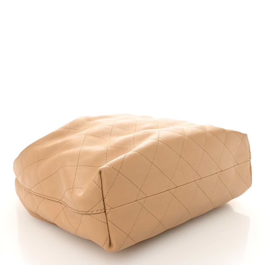 Chanel Calfskin Quilted Small Maxi Hobo Beige