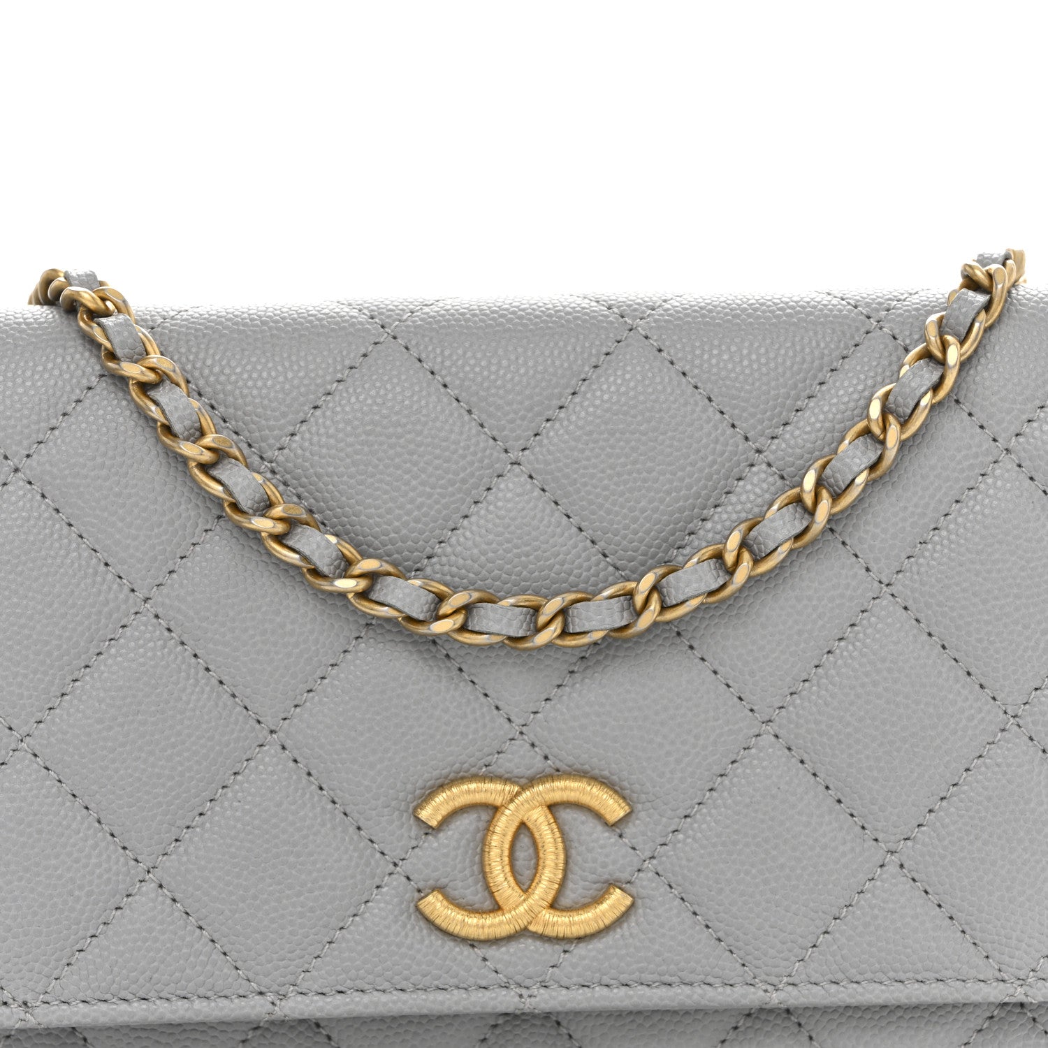 Chanel Caviar Quilted Textured CC Wallet On Chain WOC Grey