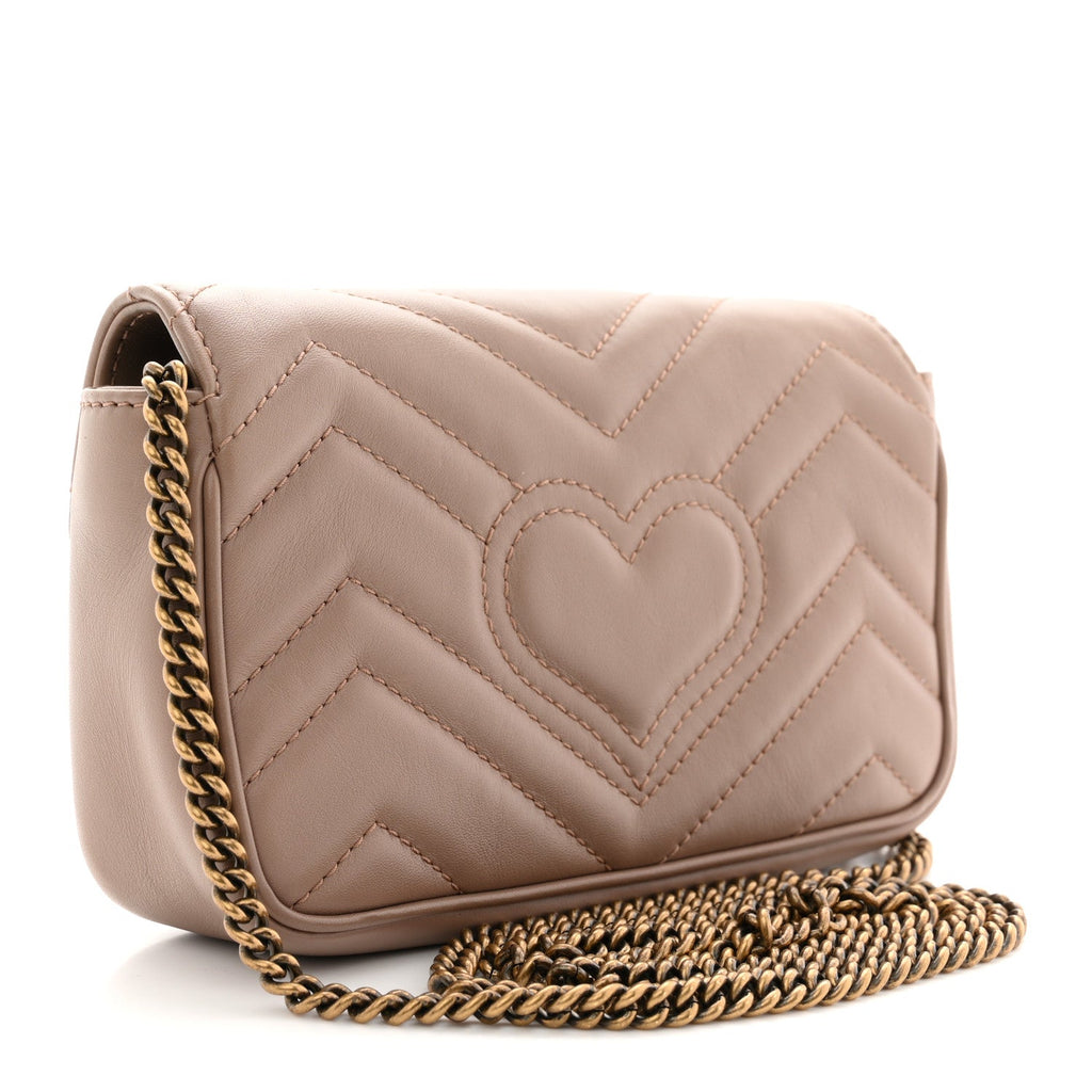 Gucci Calfskin Matelasse Super Mini GG Marmont Shoulder Bag Porcelain Rose