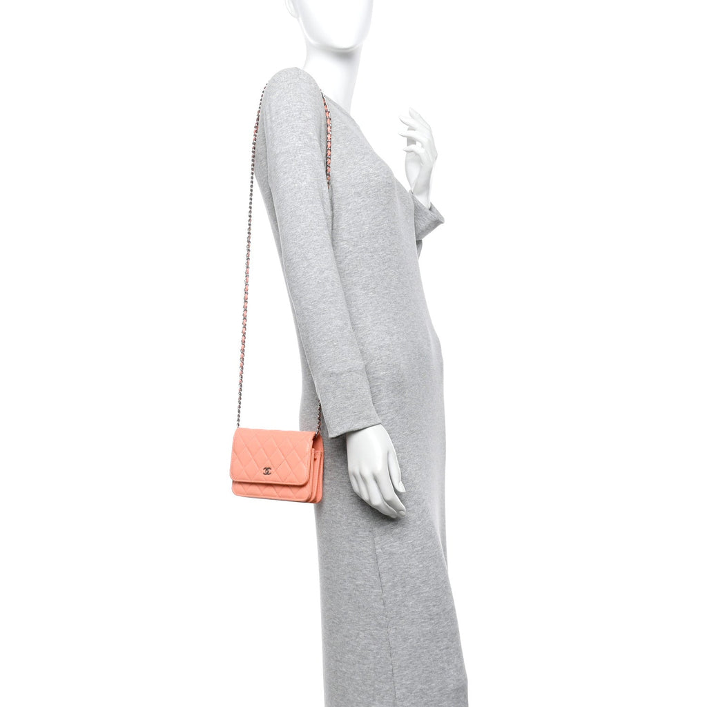 Chanel Caviar Quilted Mini Wallet On Chain WOC Coral
