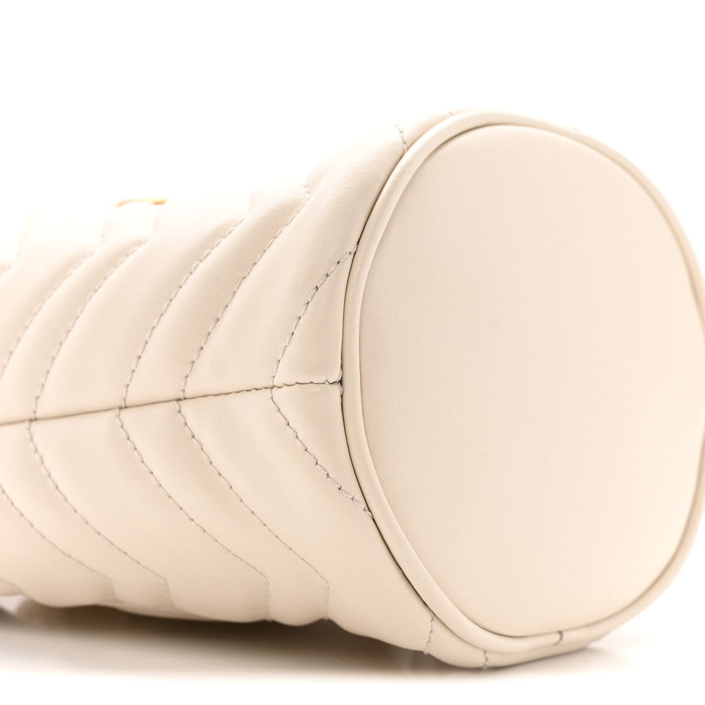Gucci Calfskin Matelasse Mini GG Marmont 2.0 Bucket Bag White