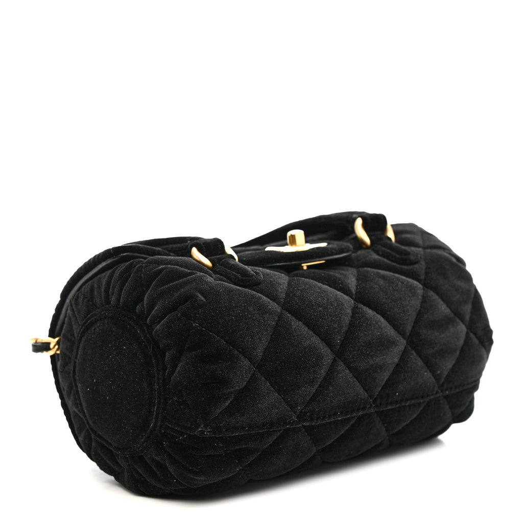 Chanel Velvet Quilted Mini Top Handle Flap Black