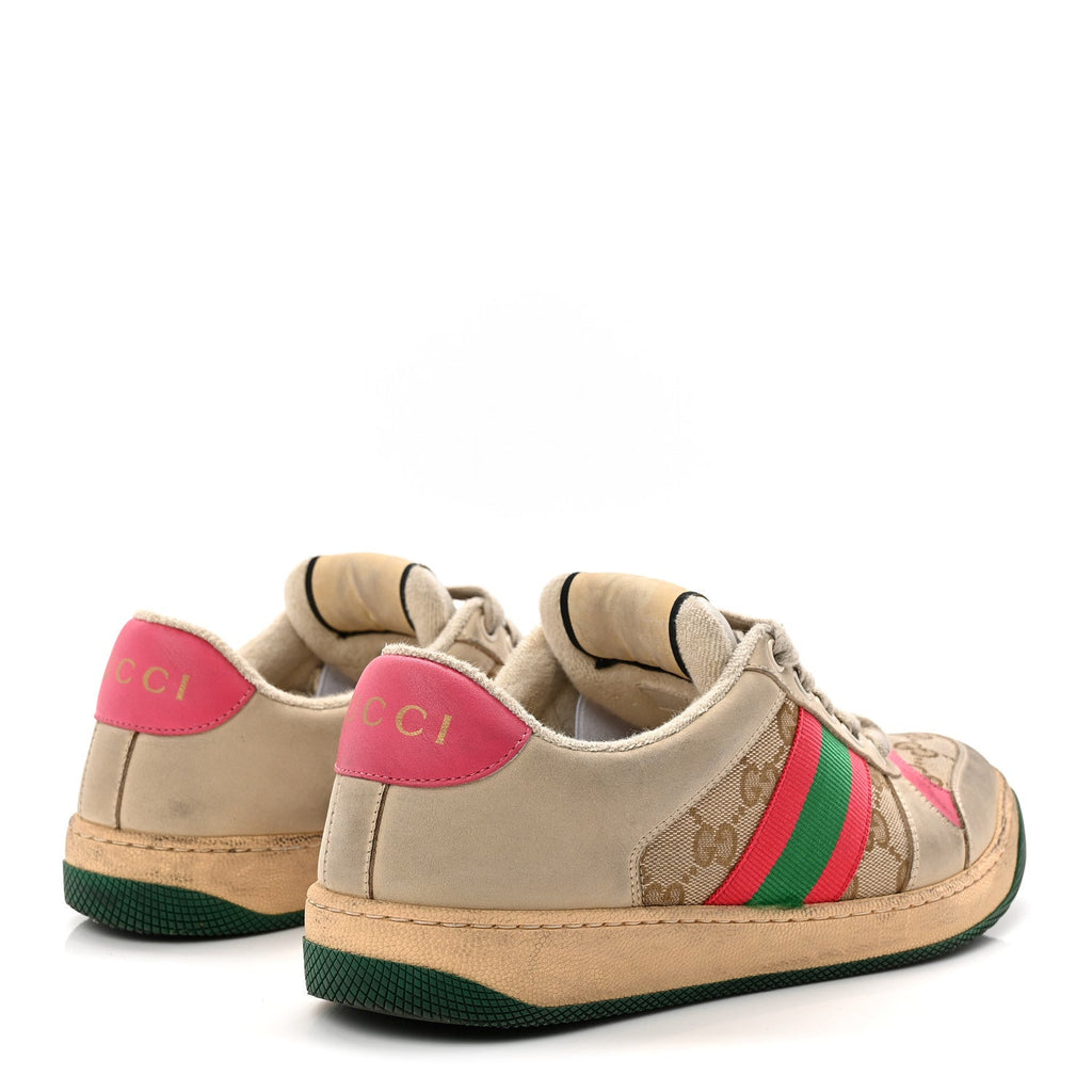 Gucci GG Monogram Nubuck Web Womens Screener Sneakers 38 New Sand Dusty Milk Pink