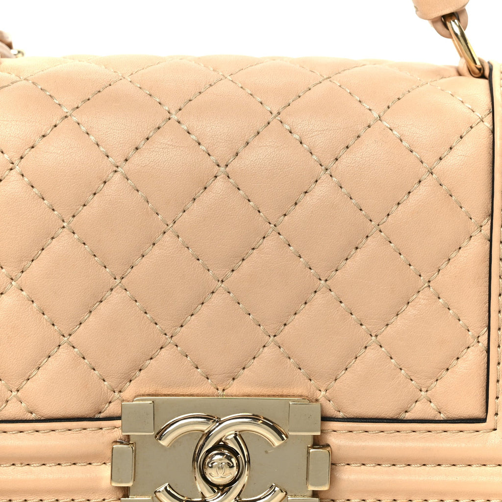 Chanel Calfskin Quilted Small Boy Top Handle Flap Beige Clair