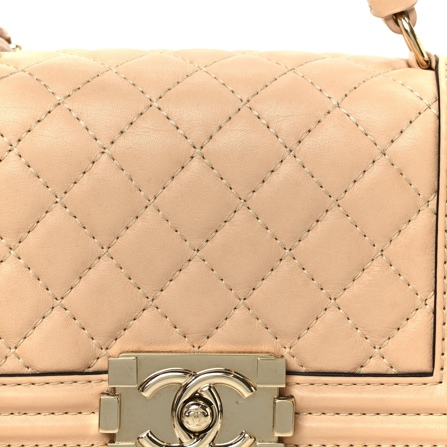 Chanel Calfskin Quilted Small Boy Top Handle Flap Beige Clair