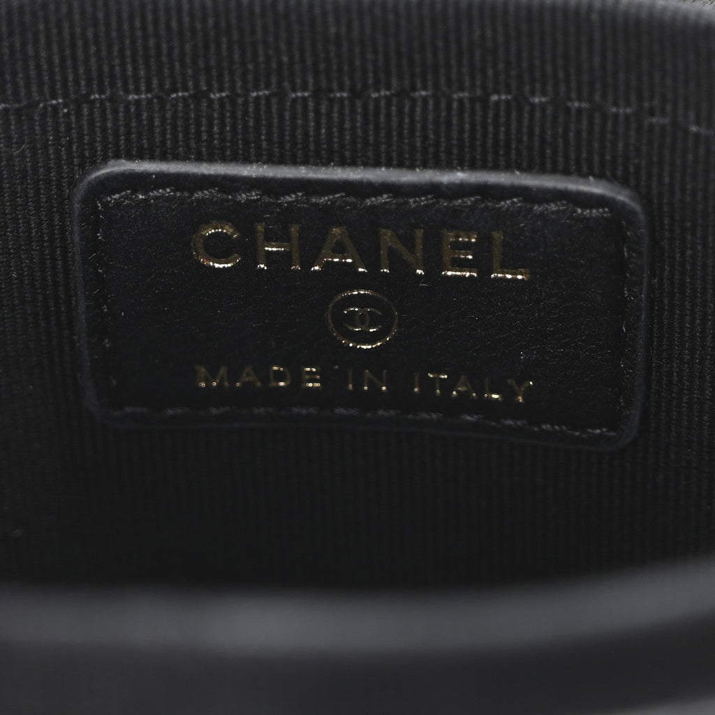 Chanel Lambskin Quilted Mini Round Vanity Case With Chain Black