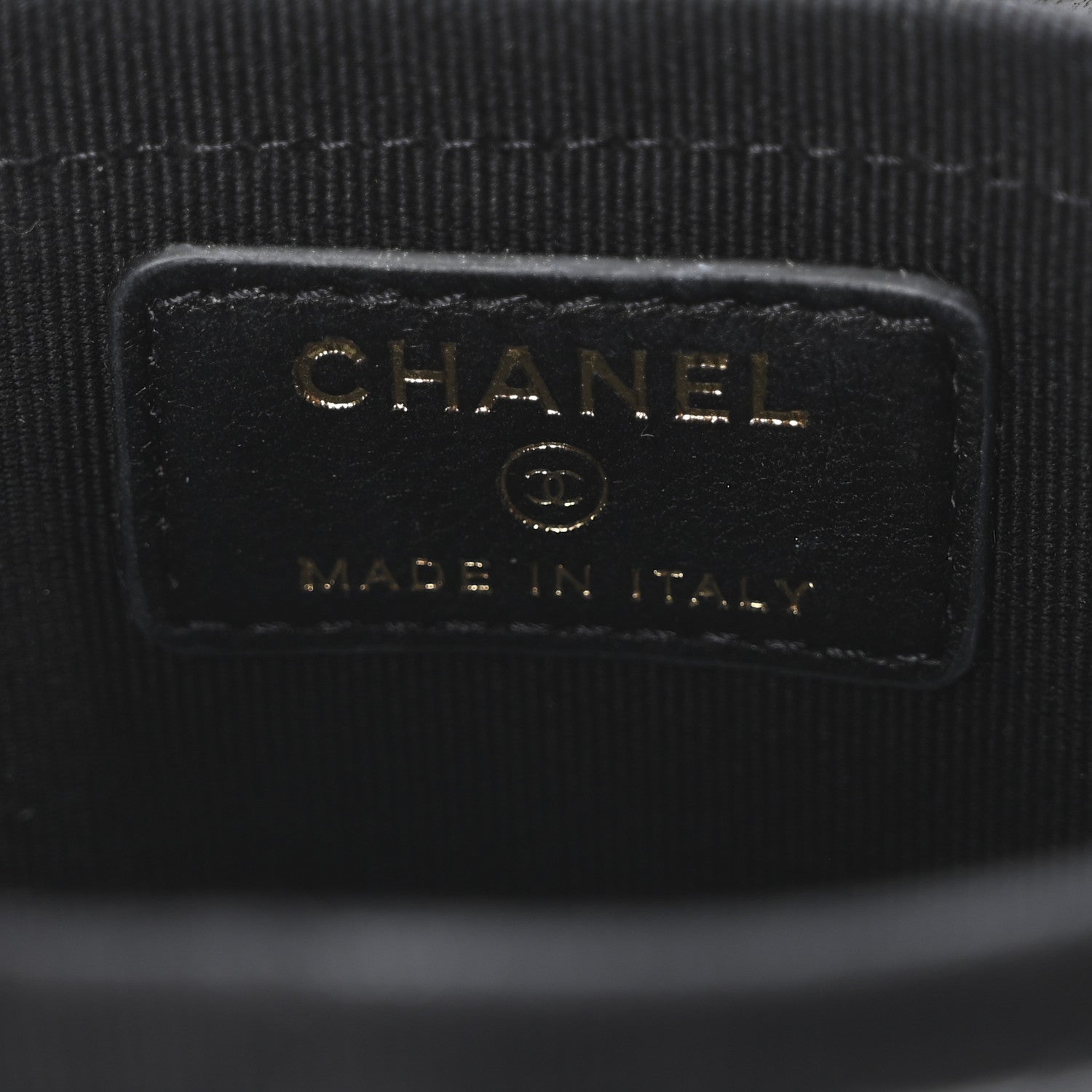 Chanel Lambskin Quilted Mini Round Vanity Case With Chain Black