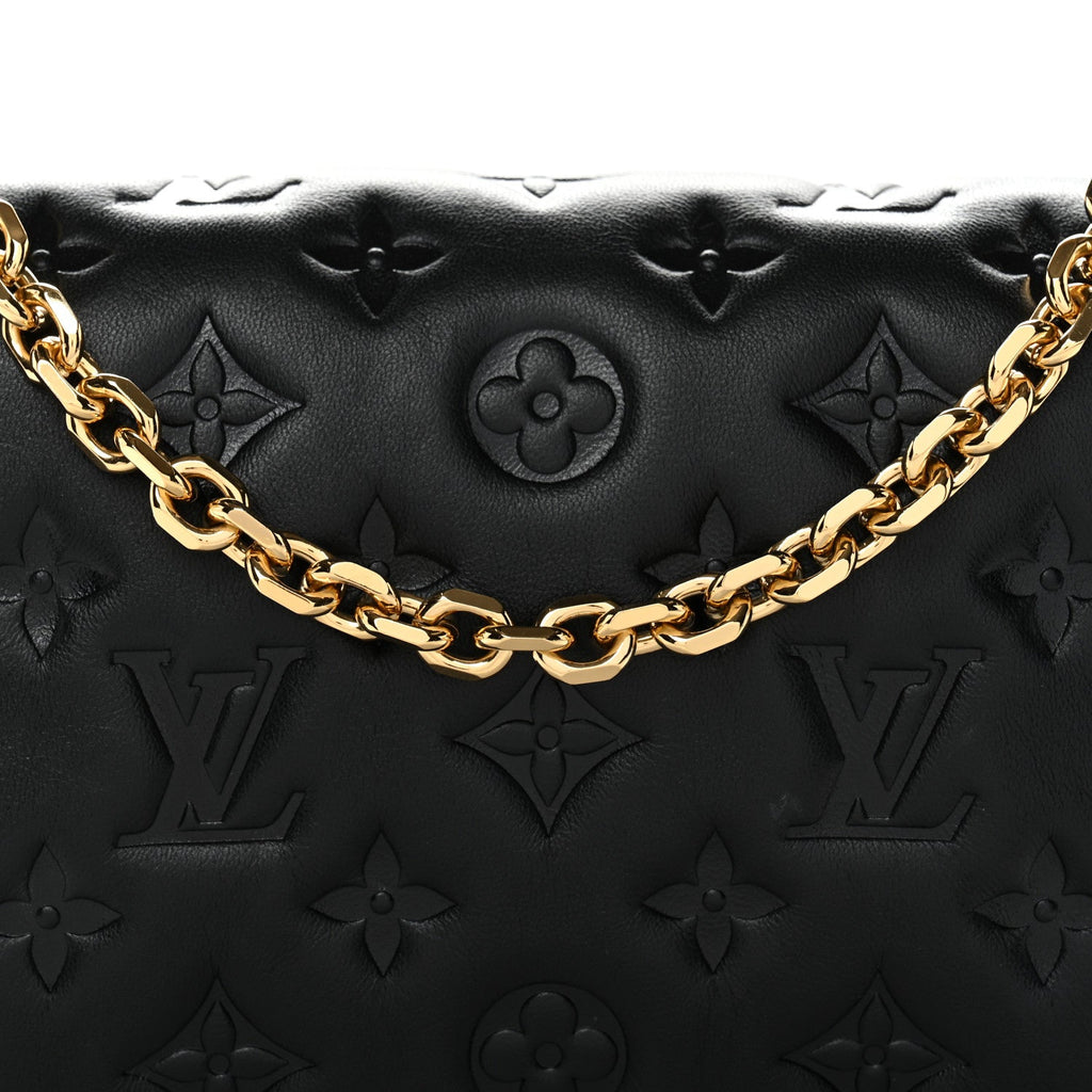 Louis Vuitton Lambskin Embossed Monogram Pochette Coussin Black