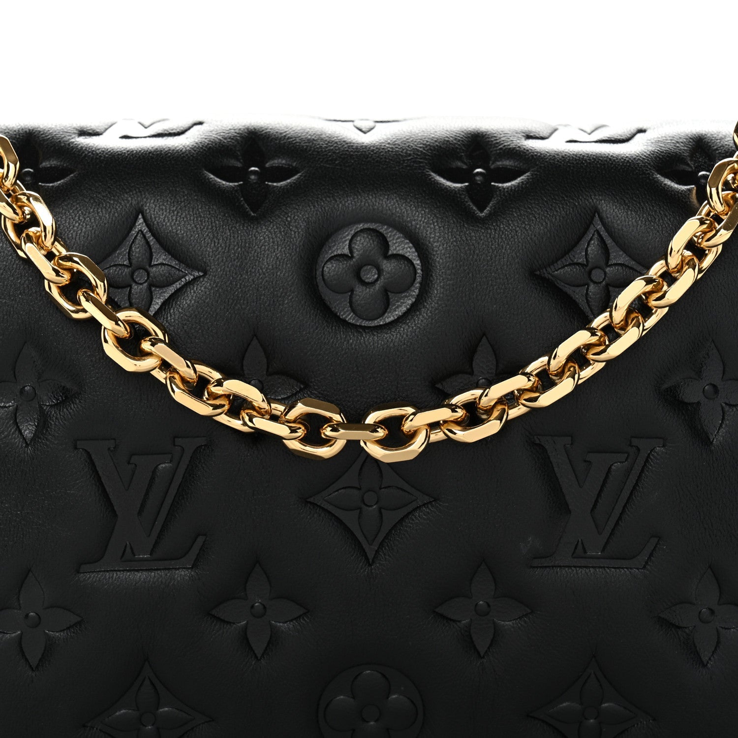 Louis Vuitton Lambskin Embossed Monogram Pochette Coussin Black