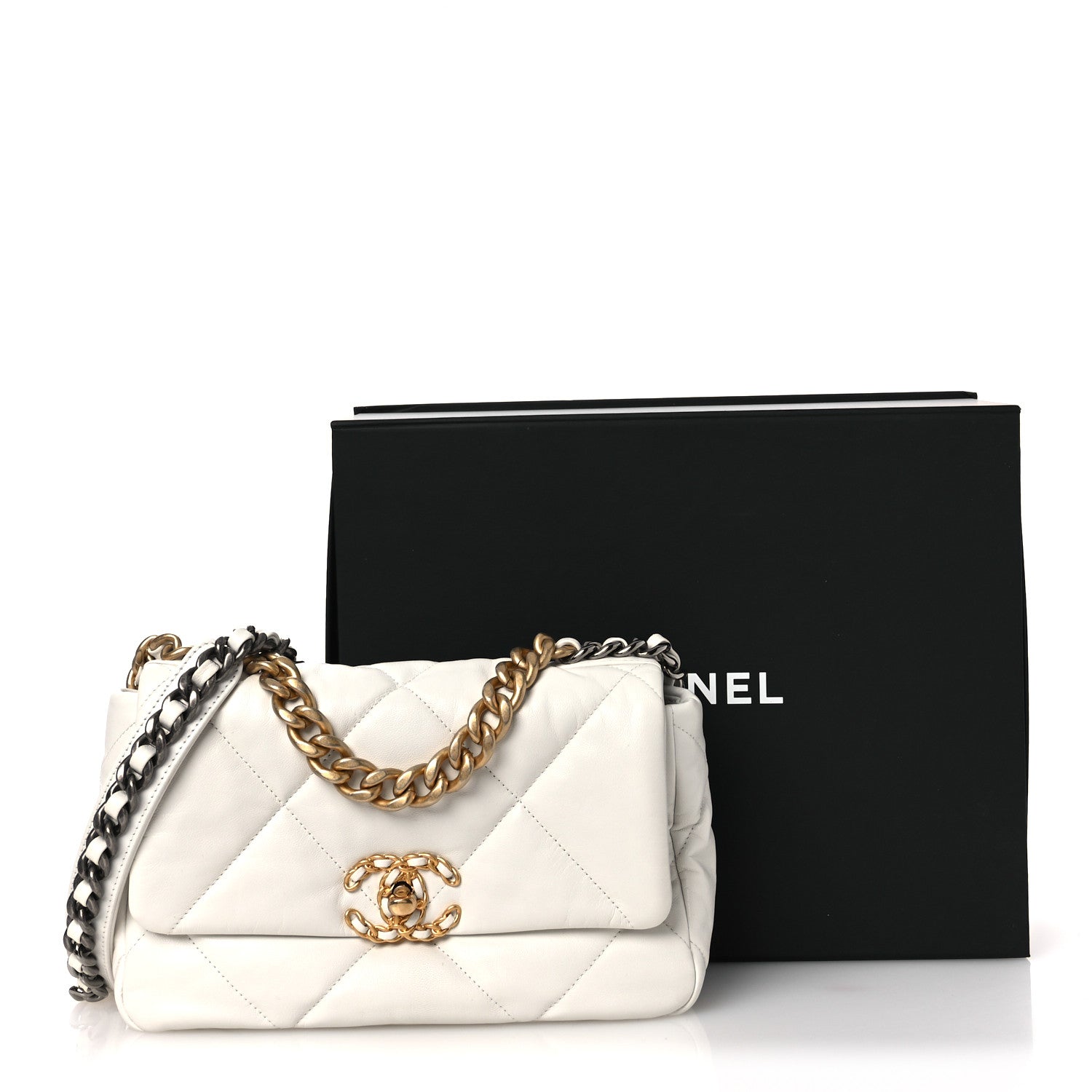 Chanel Goatskin Quilted Medium Chanel 19 Flap White