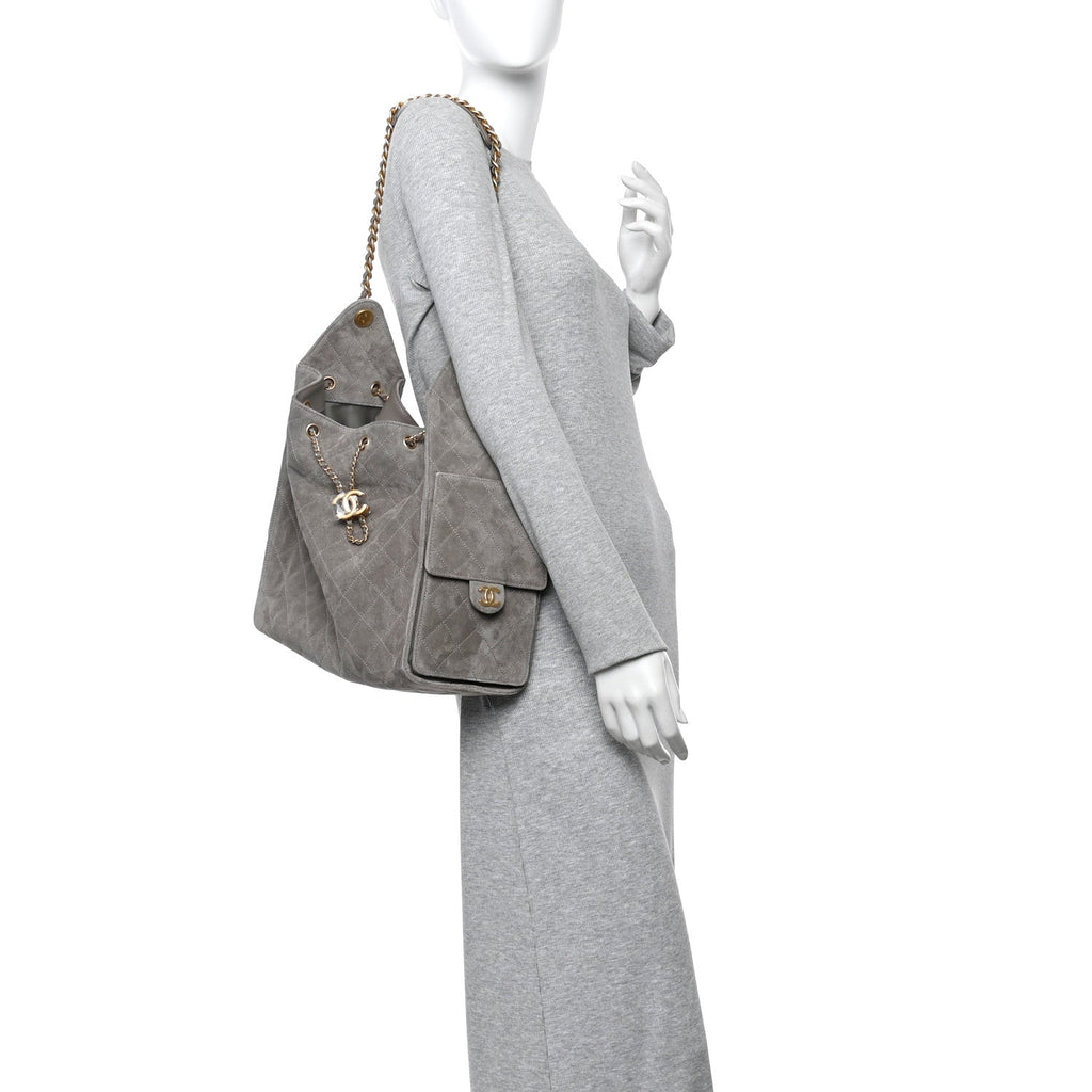Chanel Suede Quilted Medium Chanel 25 Handbag Grey