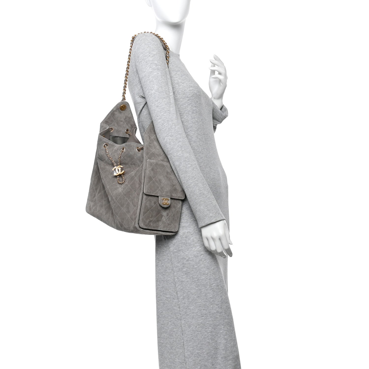 Chanel Suede Quilted Medium Chanel 25 Handbag Grey