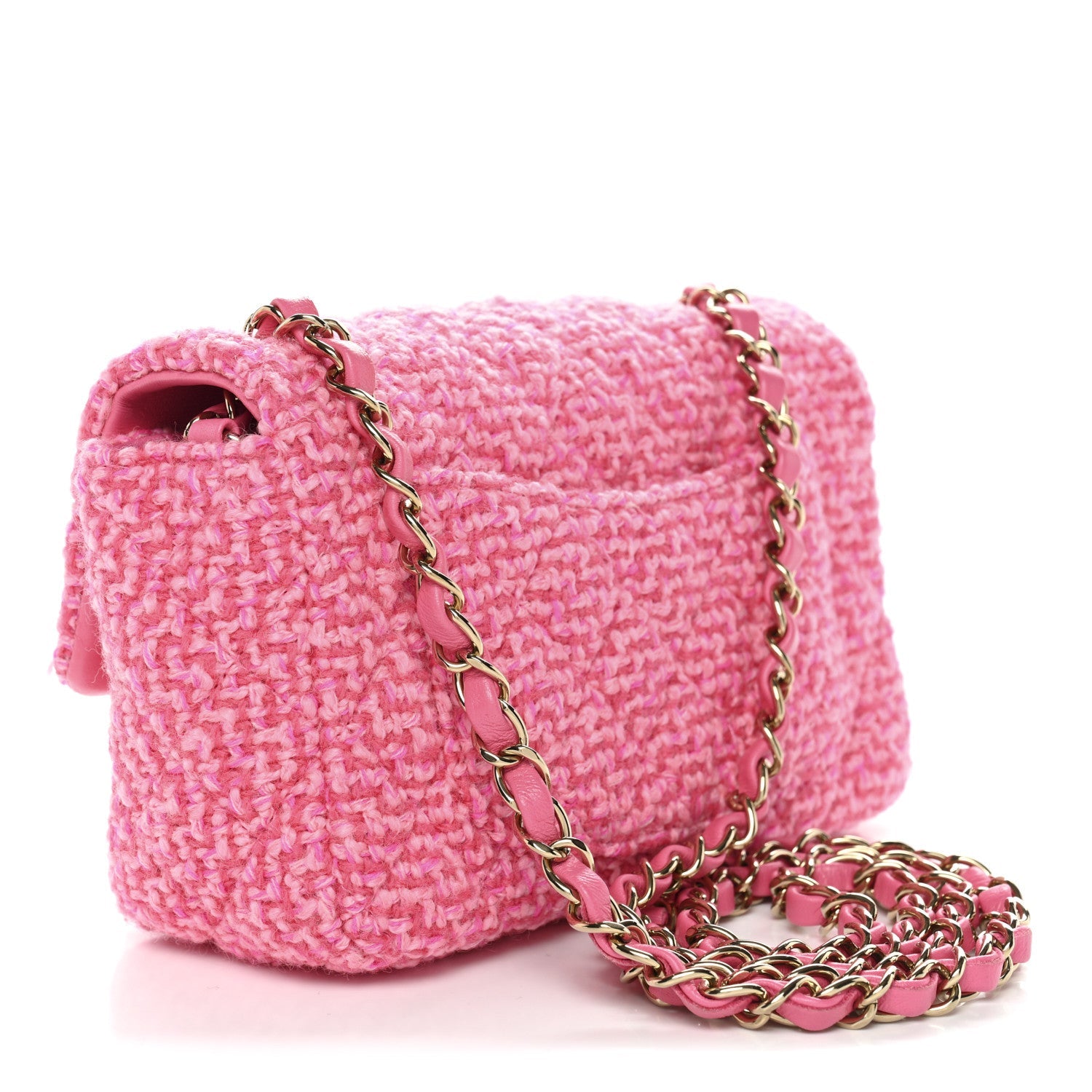 Chanel Wool Tweed Quilted Mini Rectangular Flap Dark Pink Fuchsia