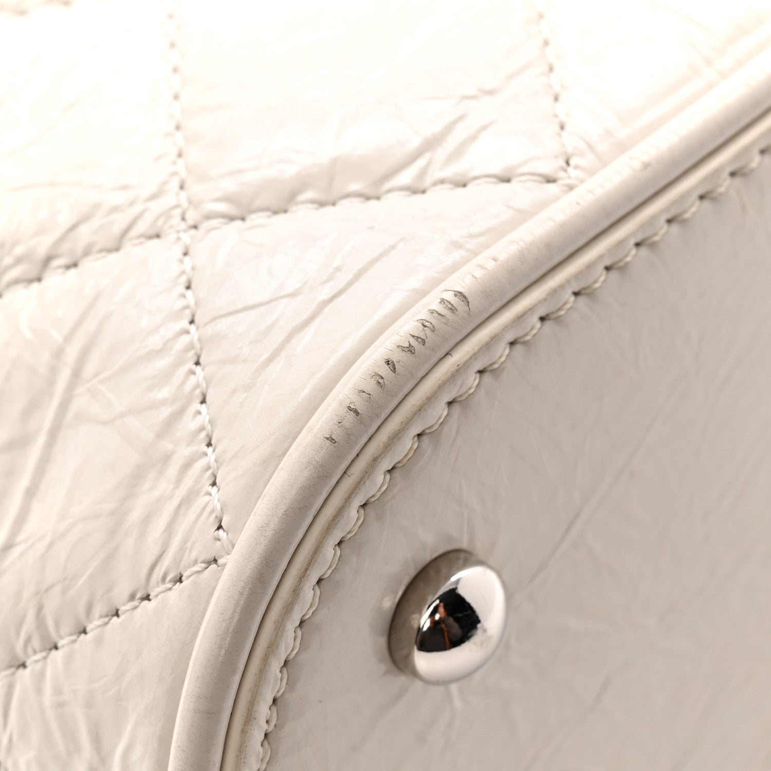 Chanel Crumpled Calfskin PVC Quilted Flap White