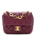 Chanel Lambskin Enamel Quilted Mini Coco Hearts Square Flap Burgundy