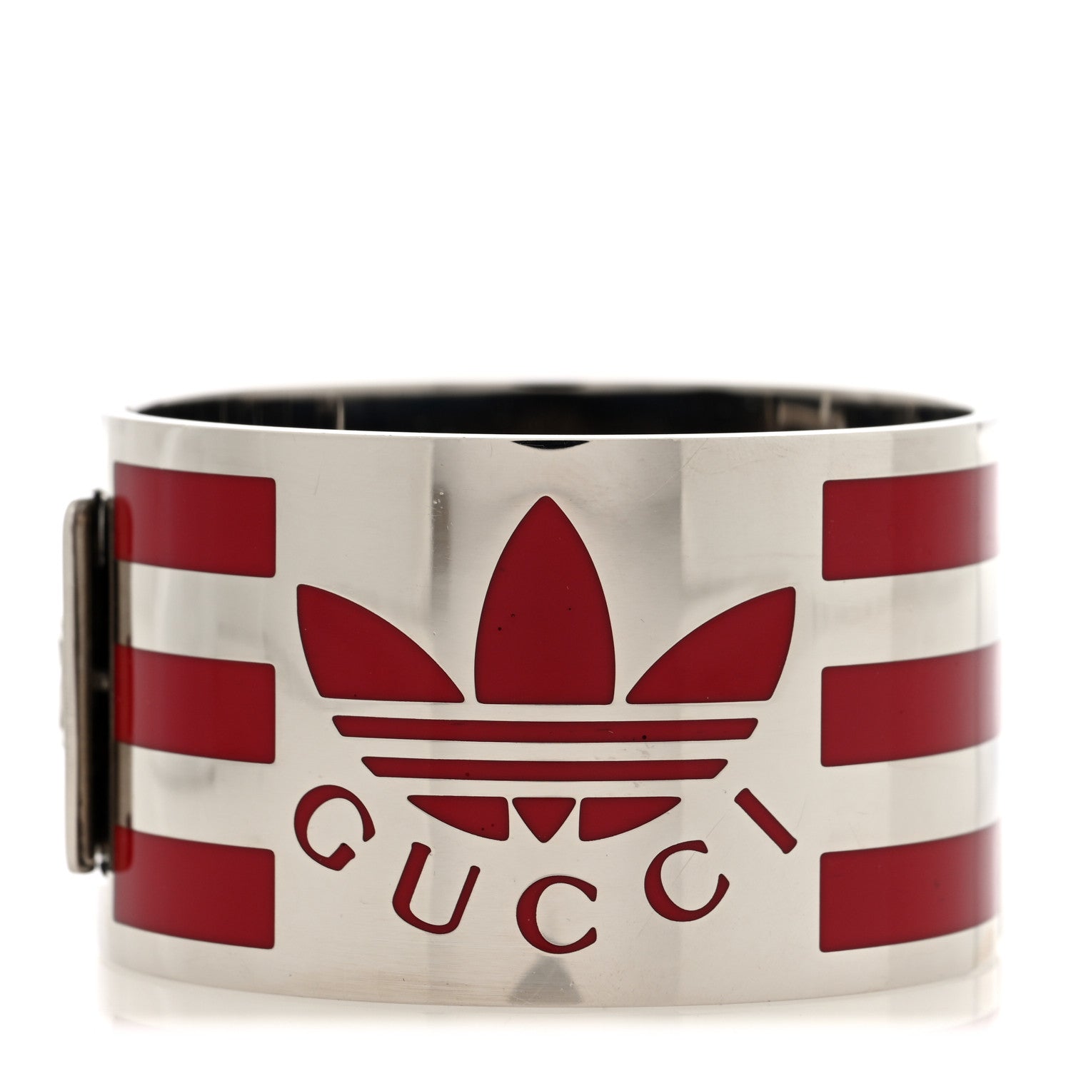 Gucci X ADIDAS Metal Enamel Cuff Bracelet  Silver Red