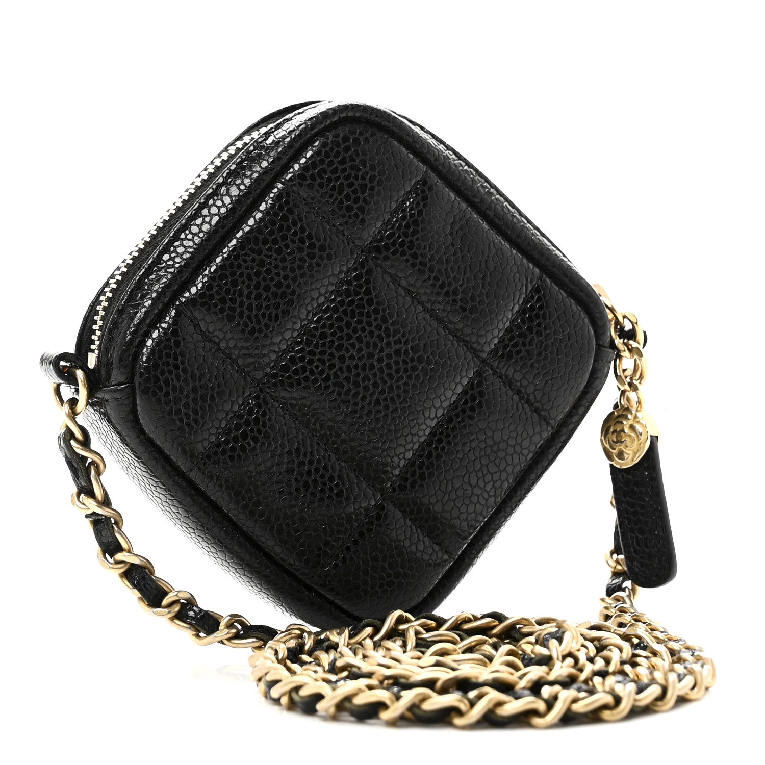 Caviar Quilted Diamond Clutch With Chain Black