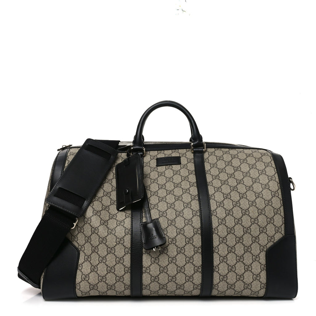 Gucci GG Supreme Monogram Selleria Calfskin Medium Duffle Beige Ebony Black
