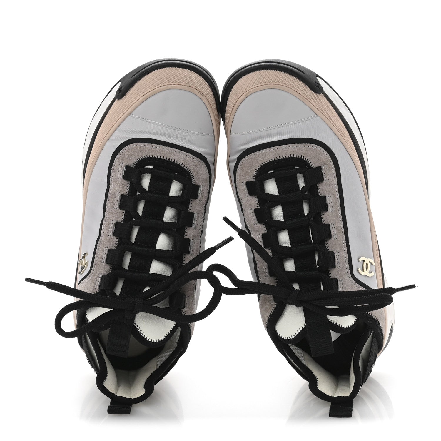 Chanel Suede Calfskin Mixed Fibers CC Sneakers 39 Pink Grey