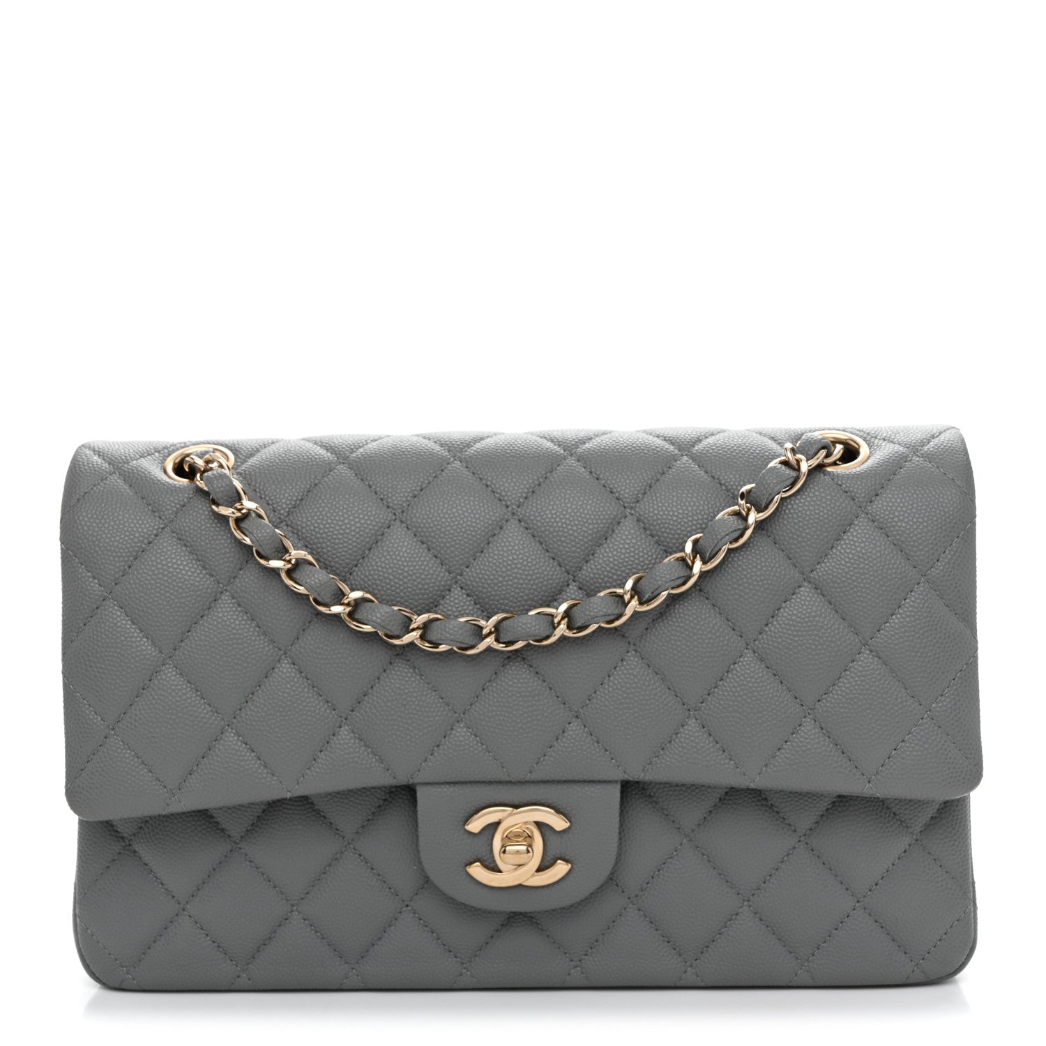 Chanel Caviar Quilted Medium Double Flap Grey