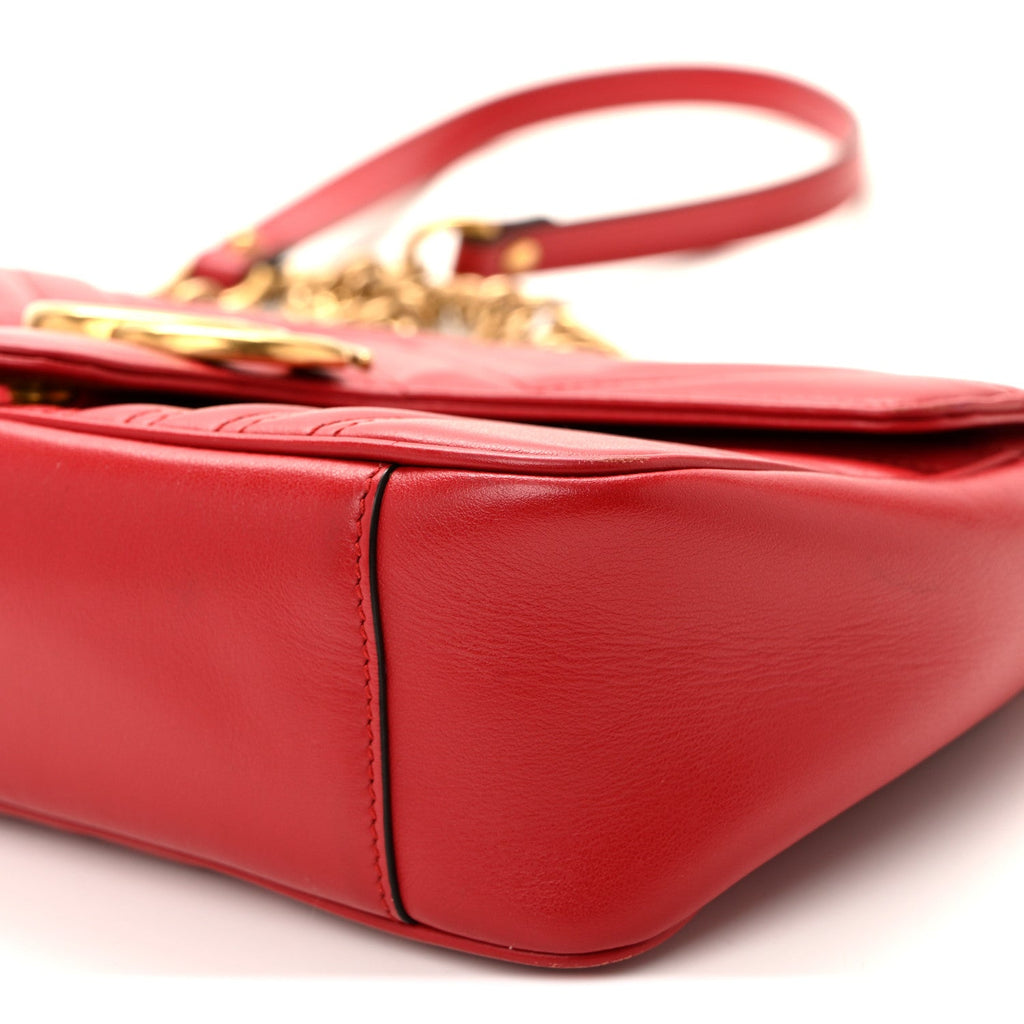 Gucci Calfskin Matelasse Small GG Marmont Shoulder Bag Hibiscus Red