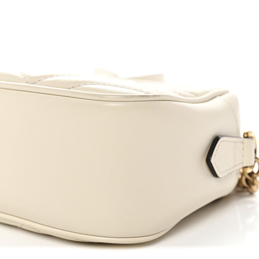 Gucci Calfskin Matelasse Small GG Marmont Chain Shoulder Bag White