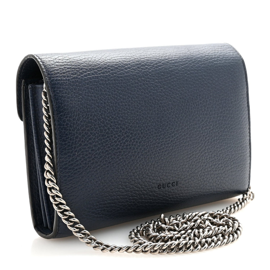 Gucci Dollar Calfskin Crystal Mini Dionysus Chain Wallet Blue Agata Black Diamond