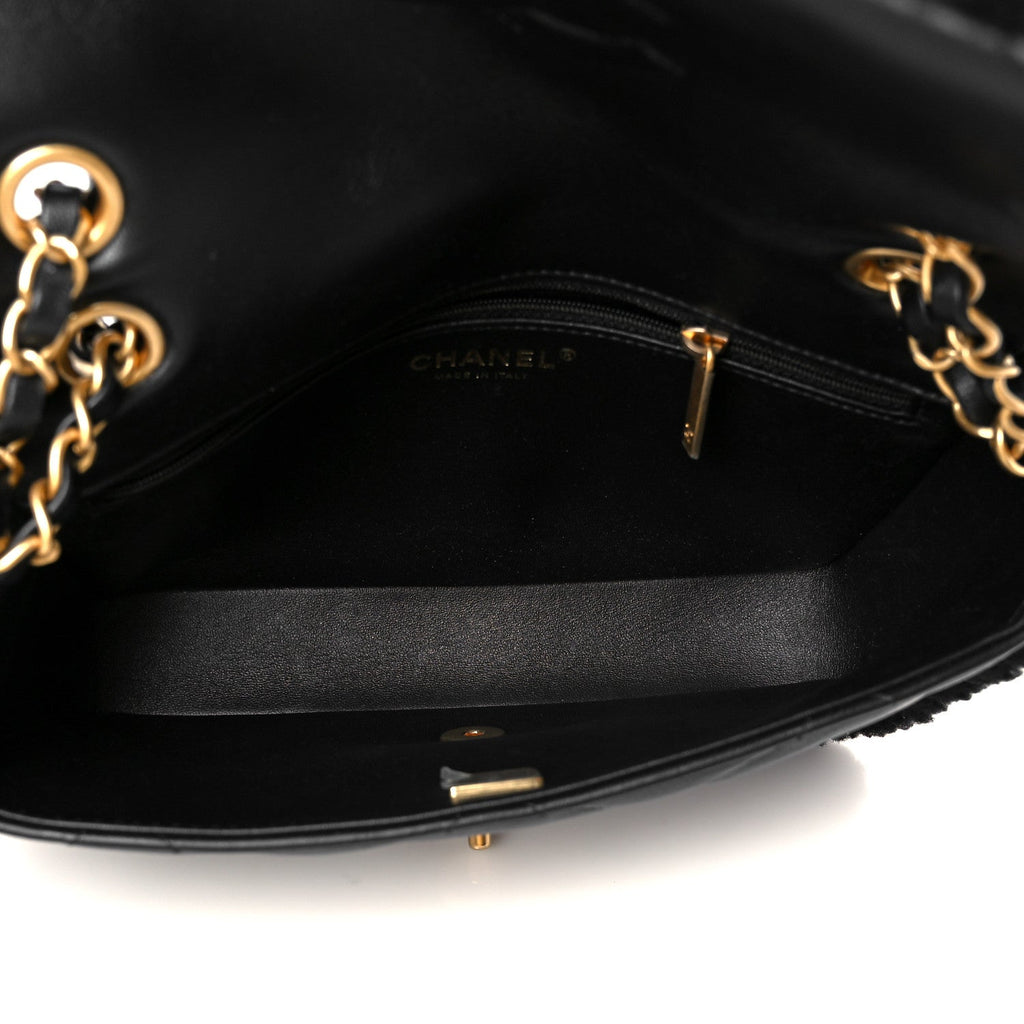 Chanel Shearling Lambskin Quilted Furry Coco Flap Black