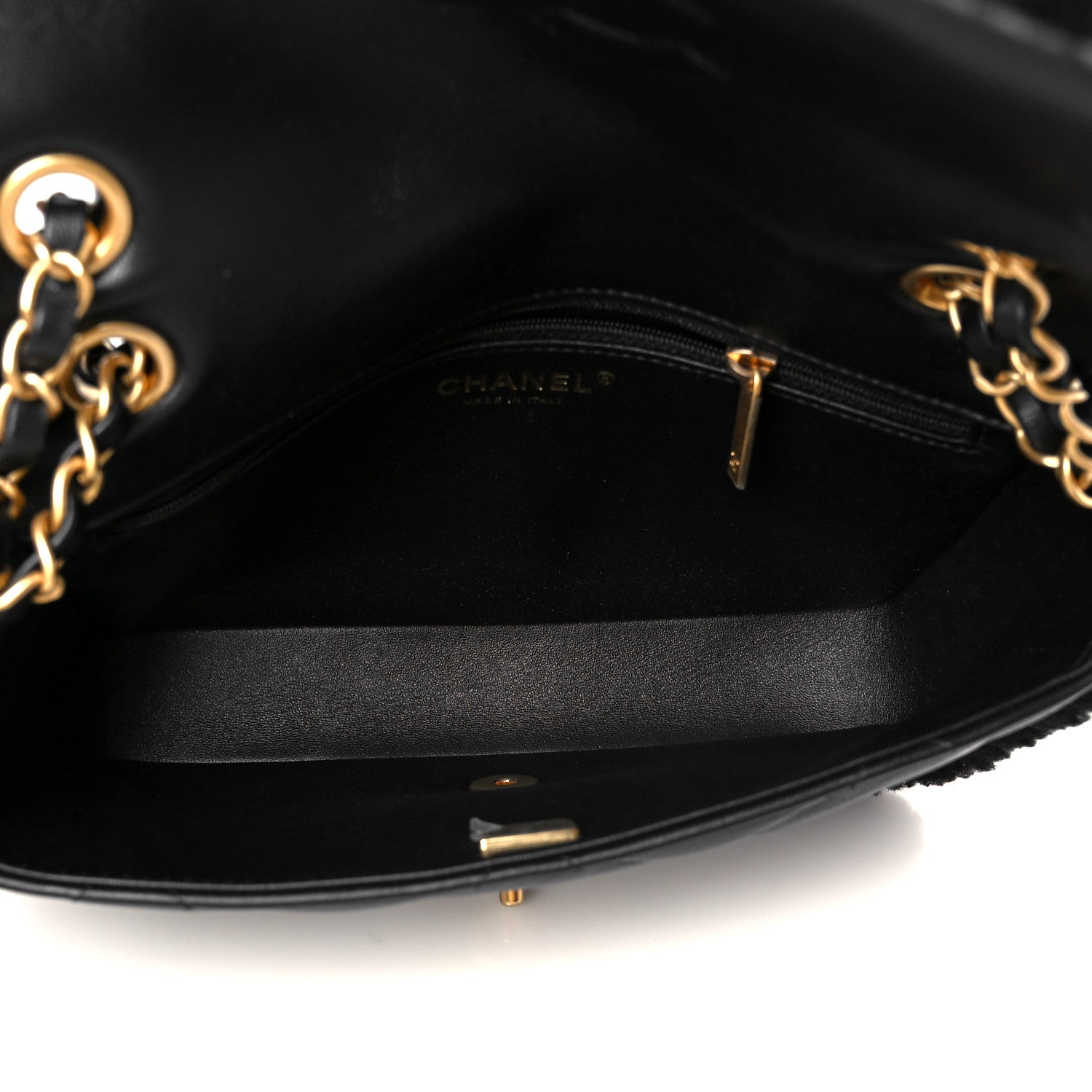 Chanel Shearling Lambskin Quilted Furry Coco Flap Black