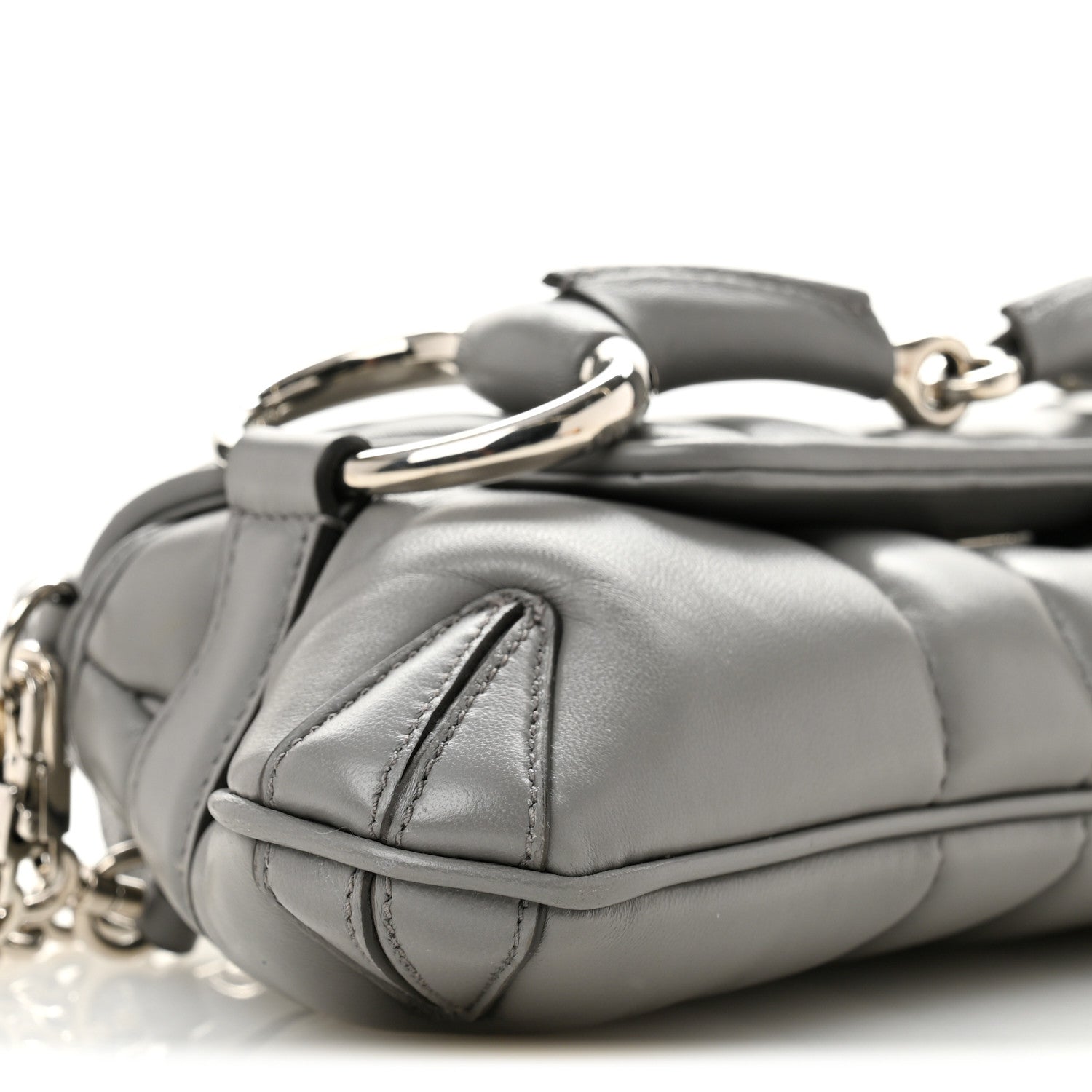 Gucci Nappa Vertical Matelasse Small Maxi Horsebit Chain Shoulder Bag Gray