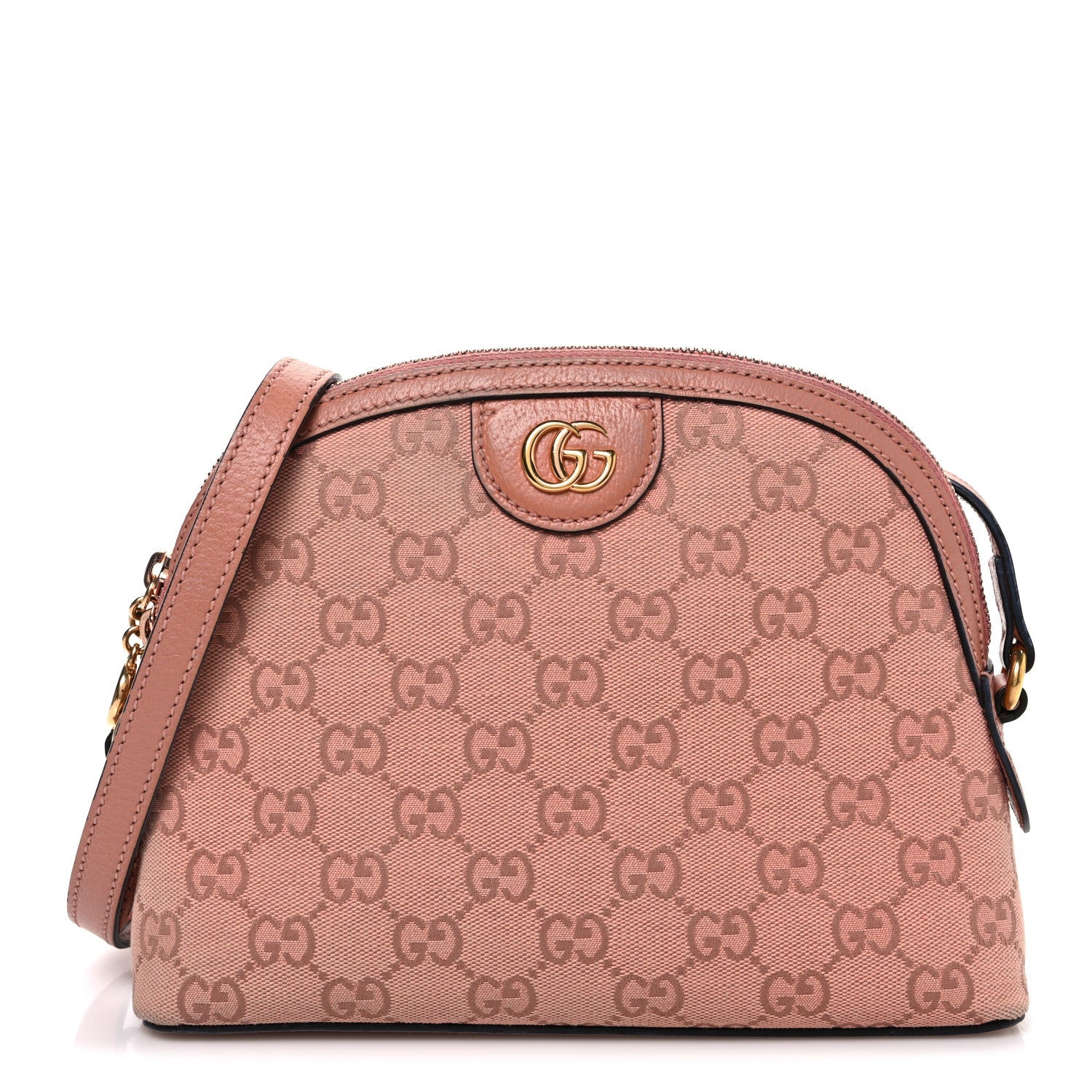 Gucci Monogram Textured Dollar Calfskin Small Ophidia Dome Shoulder Bag Cloche Rose Pink