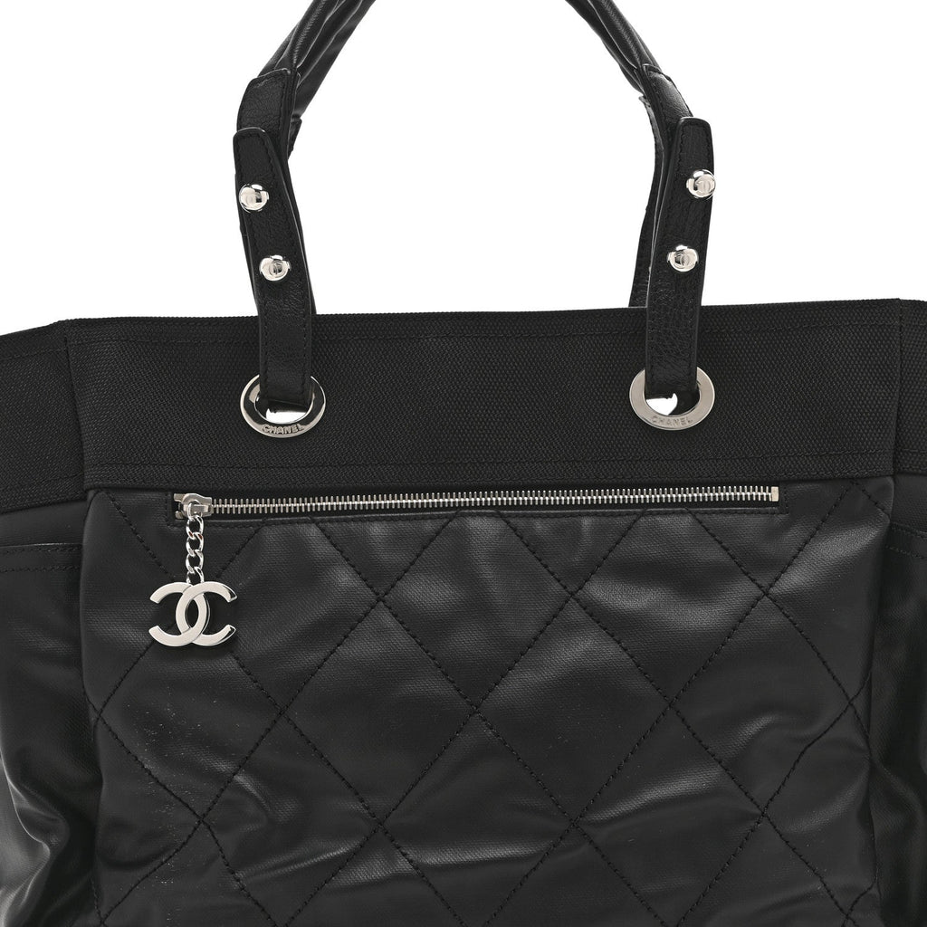Chanel Coated Canvas Quilted Large Paris Biarritz Tote Black