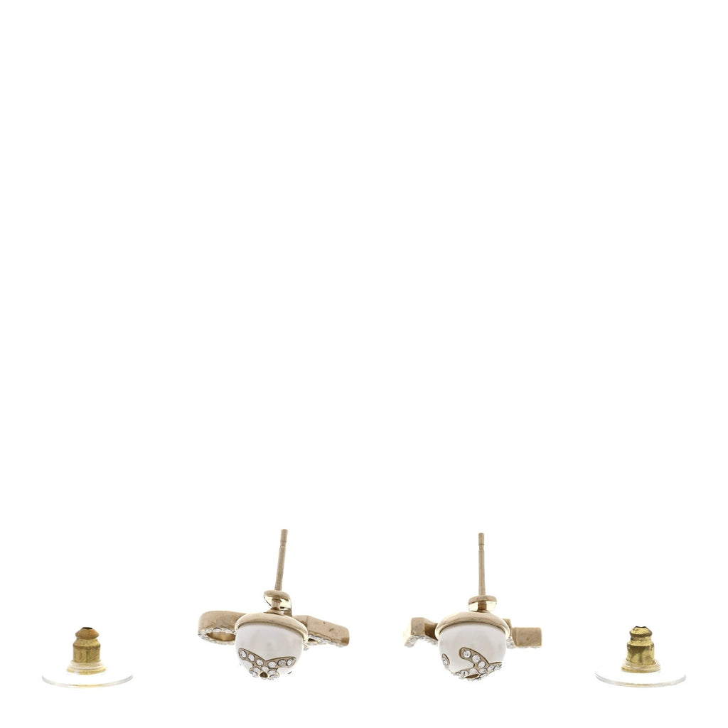 Crystal Pearl Cha-Nel Logo Earrings Gold
