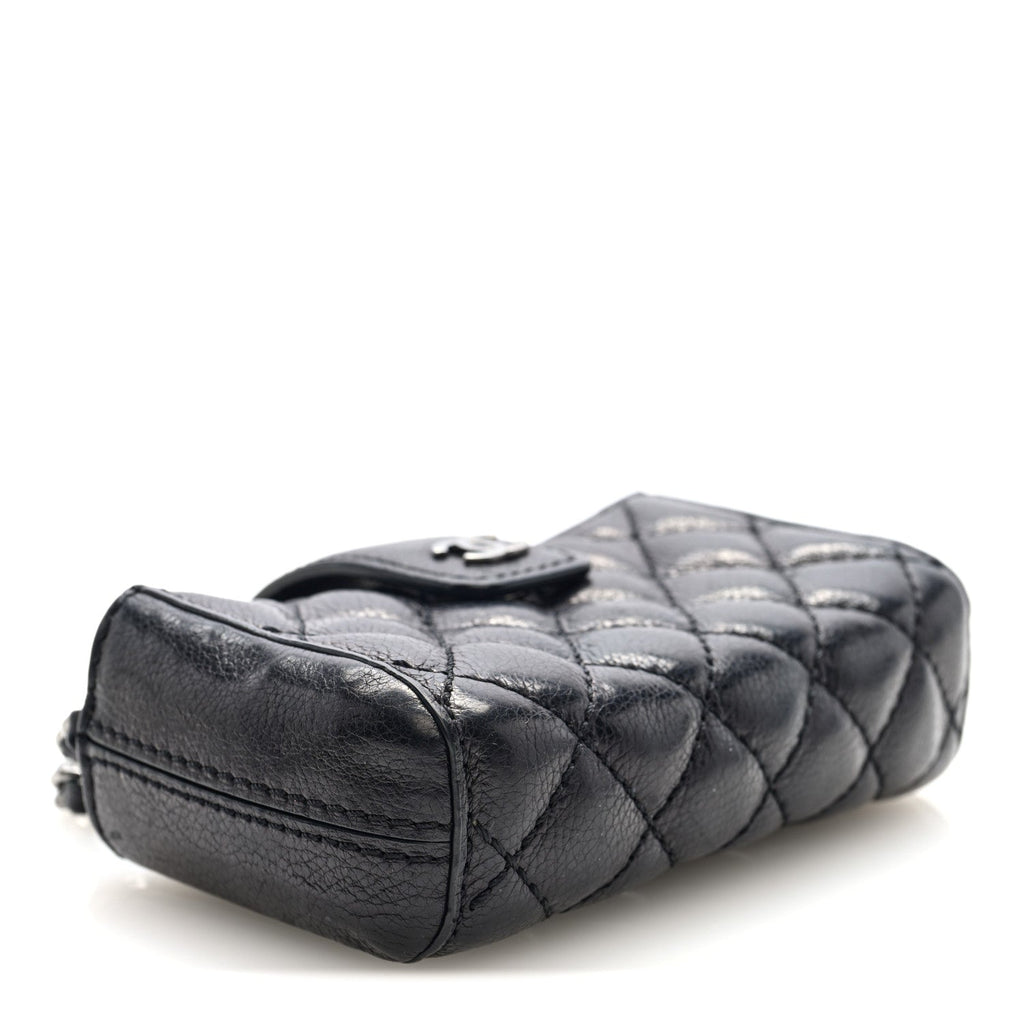 Caviar Quilted Mini Phone Holder Clutch With Chain Black