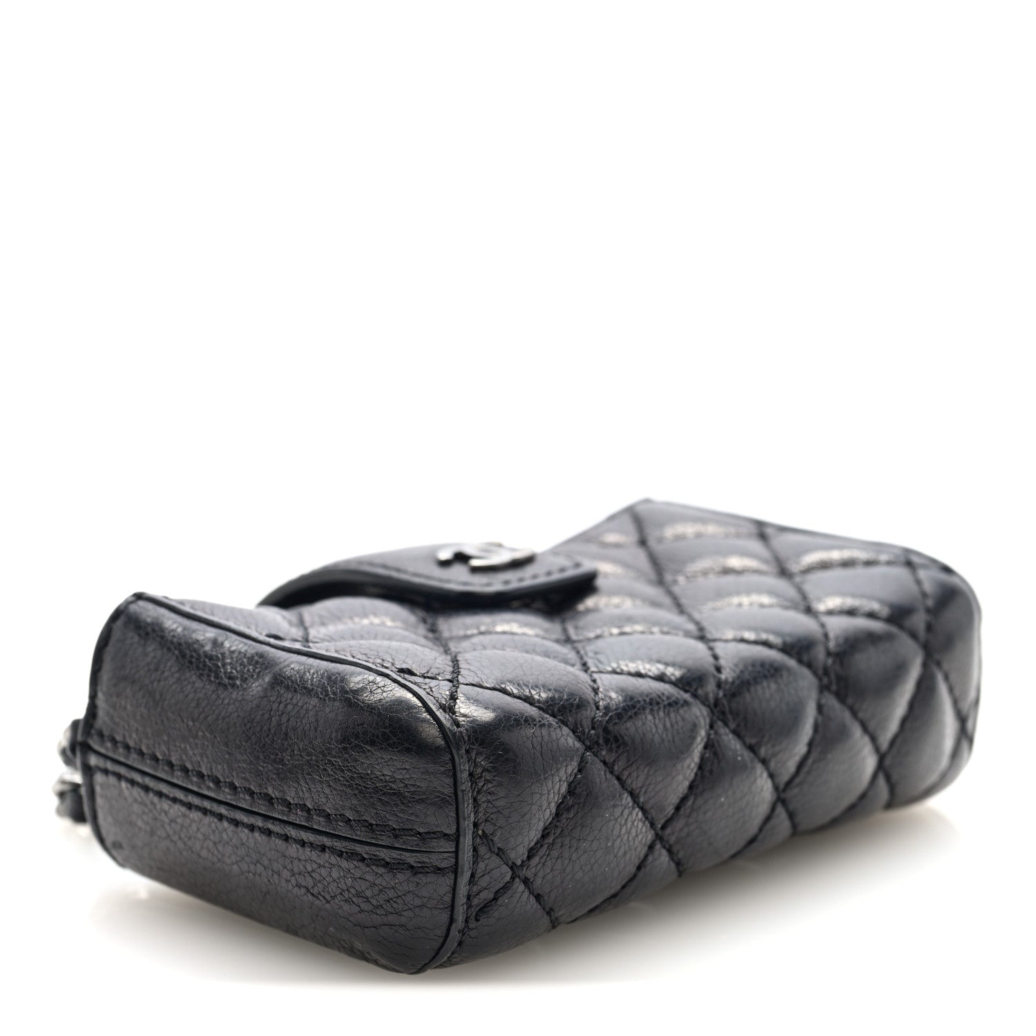 Caviar Quilted Mini Phone Holder Clutch With Chain Black