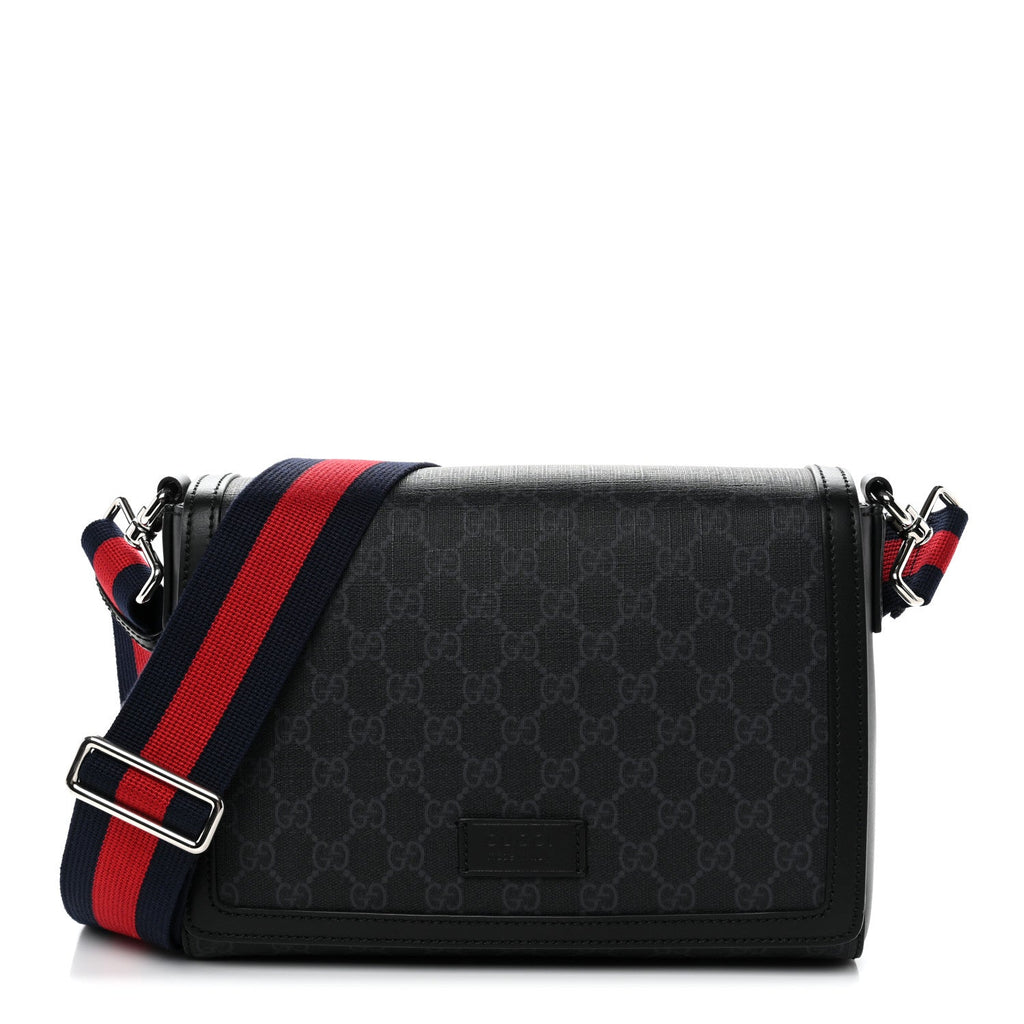 Gucci GG Supreme Monogram Appia Calfskin Web Crossbody Bag Black Grey