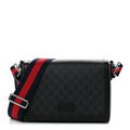 Gucci GG Supreme Monogram Appia Calfskin Web Crossbody Bag Black Grey