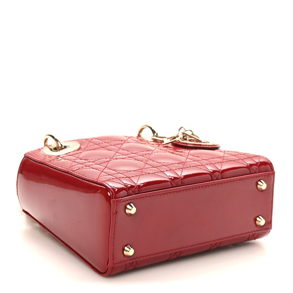Christian Dior Patent Cannage Mini Lady Dior Red