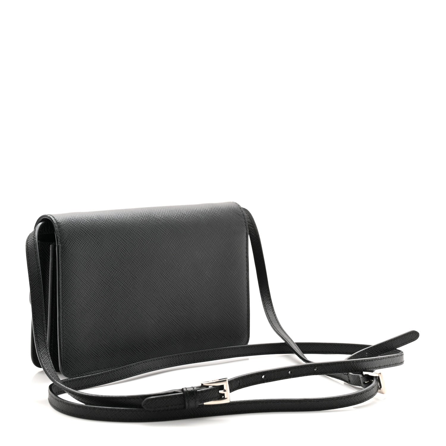 Prada Saffiano Metal Flap Wallet With Strap Black