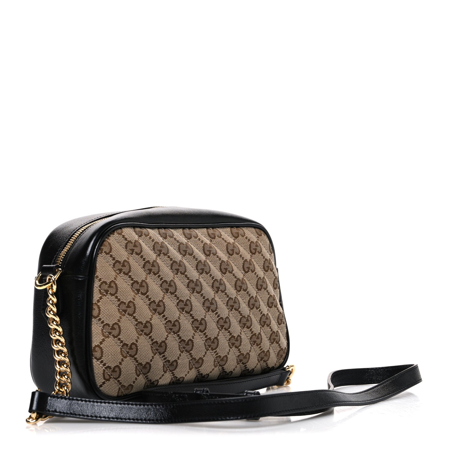 Gucci Monogram Matelasse Diagonal Small GG Marmont Chain Shoulder Bag Beige Black
