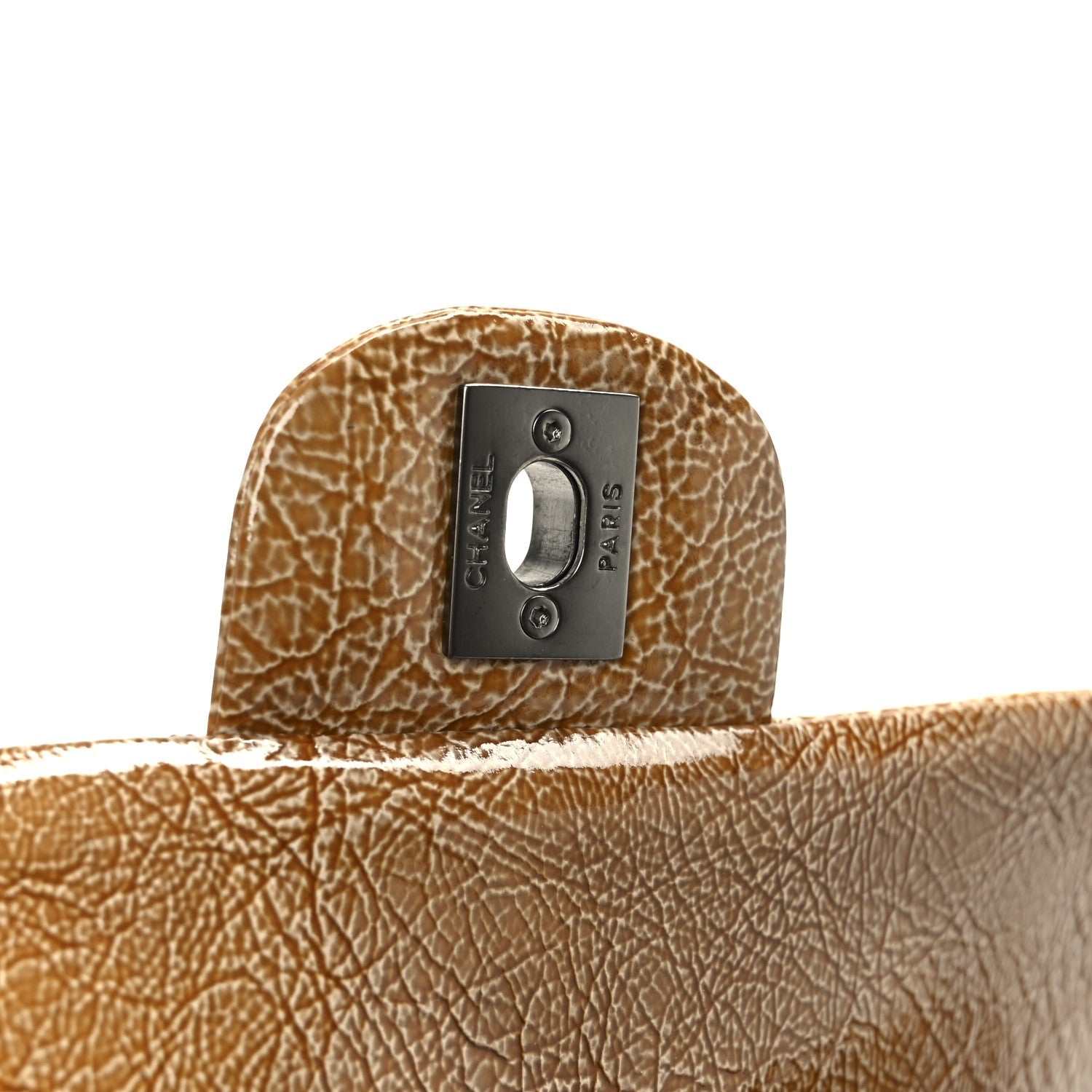 Chanel Crinkled Patent Quilted Medium Double Flap Beige