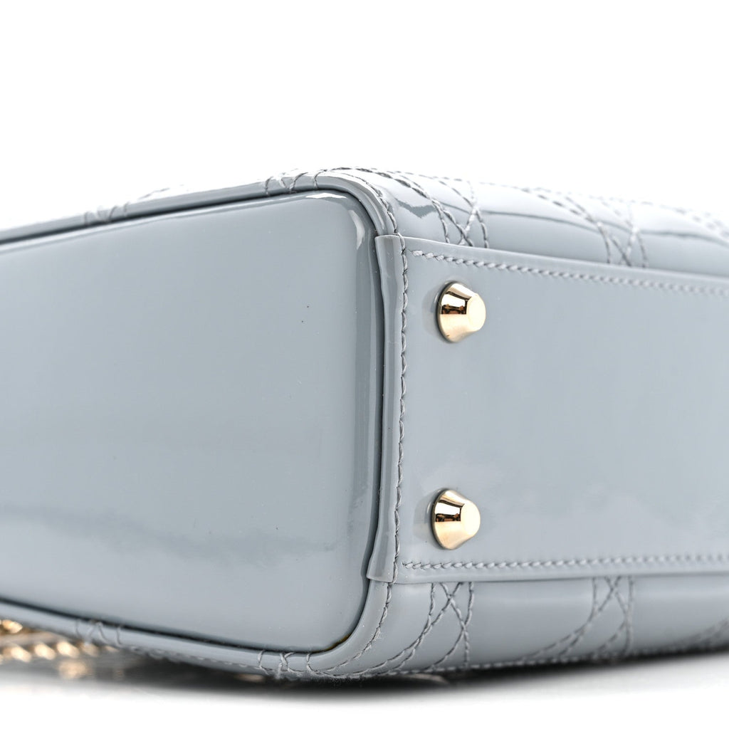 Christian Dior Patent Cannage Mini Lady Dior Grey Stone
