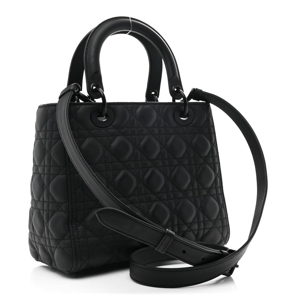 Christian Dior Ultra Matte Calfskin Cannage Medium Lady Dior Black