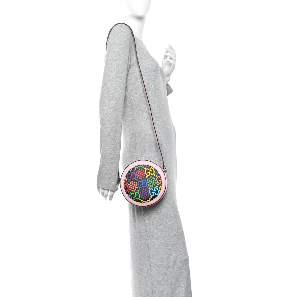 Gucci GG Supreme Monogram Psychedelic Round Shoulder Bag Black Multicolor Sugar Pink