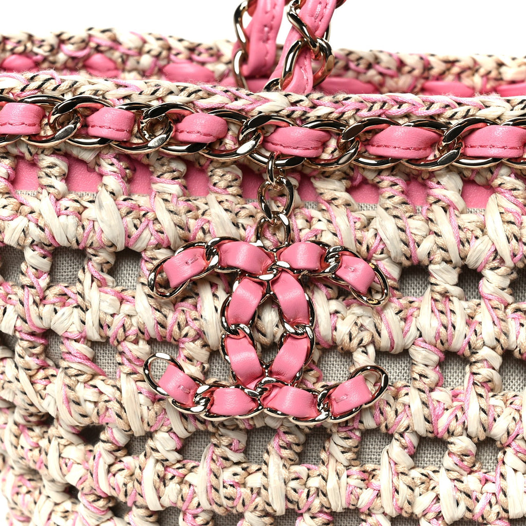 Chanel Mixed Fibers Calfskin Crochet Small Shopping Bag Beige Pink