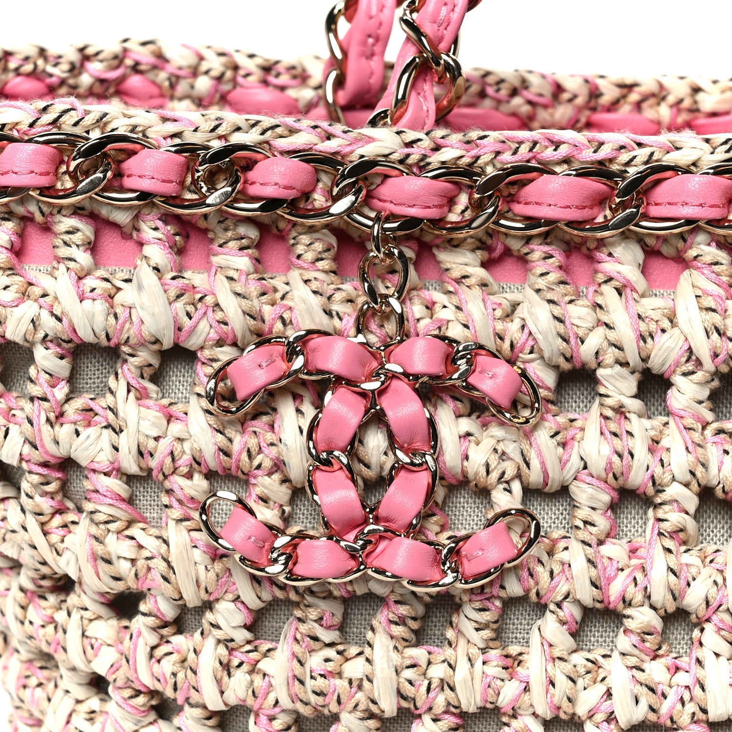 Chanel Mixed Fibers Calfskin Crochet Small Shopping Bag Beige Pink