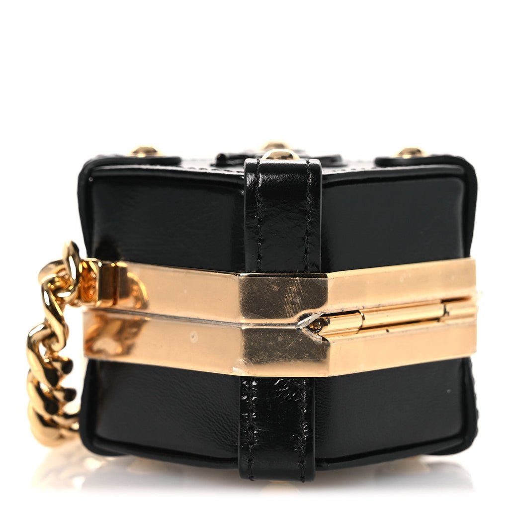 Chanel Shiny Crumpled Calfskin Minaudiere Clutch With Chain Black