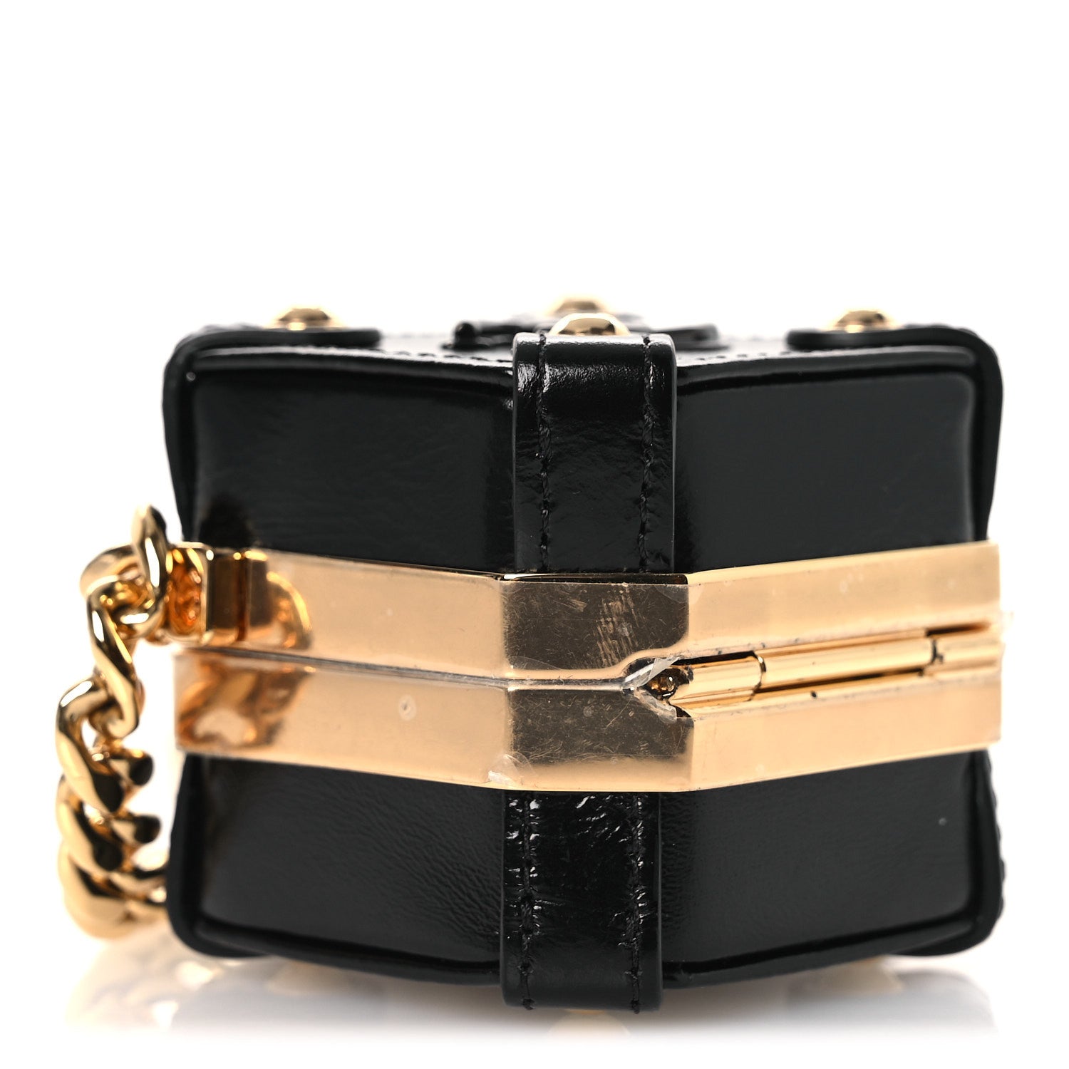 Chanel Shiny Crumpled Calfskin Minaudiere Clutch With Chain Black