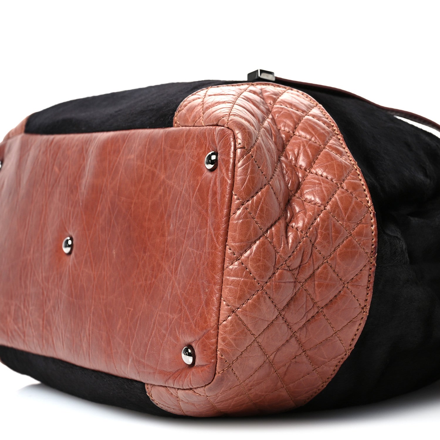Chanel Aged Calfskin Pony Hair Quilted Miss Pony Drawstring Tote Brown