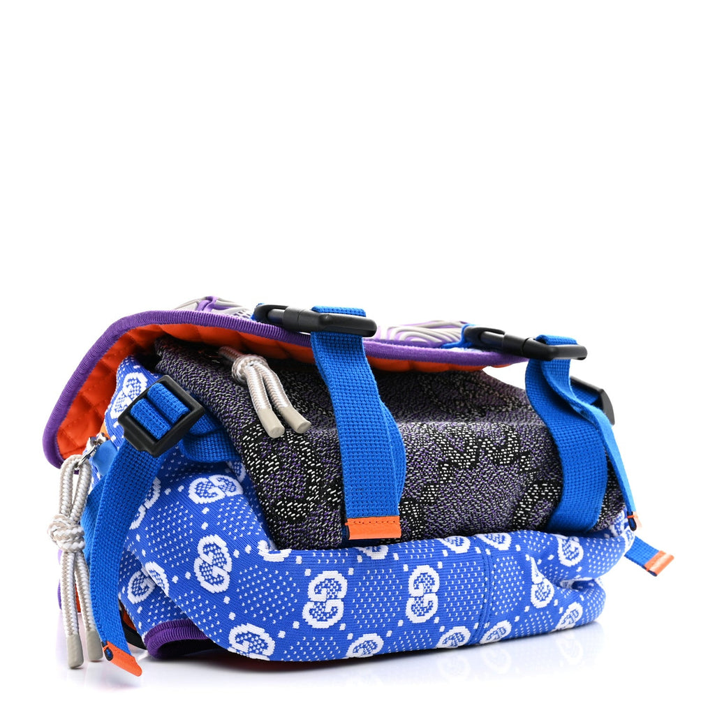 Gucci Jersey GG Monogram All Over Sporty Flap Backpack Blue Multicolor